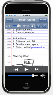 Playback of meeting notes using AudioNote for the iPhone