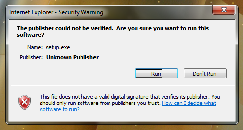 Internet Explorer - Security Warning